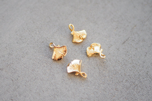 10 Ginkgo Blatt Verbinder, 14mm x 12mm, 18 Karat echt vergoldet, Ginkgoblatt Blätter Laub Herbst, Schmuckzubehör Gold