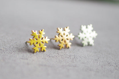 3 Paar Schneeflocken Ohrstecker aus Edelstahl hypoallergen 12mm, Gold Silber Roségold, Schnee Winter Eisblume Weihnachten, Schmuckzubehör