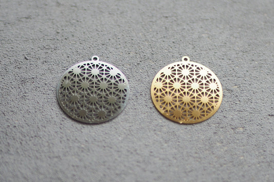 10x filigrane Mandala Anhänger aus Edelstahl, 20mm in Gold oder Silber, Blume des Lebens, Schmuckzubehör, 18 Karat echt vergoldet