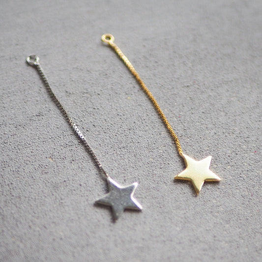 10 Stern Anhänger an Kette aus Messing, echt vergoldet o. platiniert, 56mm x 12mm, Weihnachten Sterne Ketten, Schmuckzubehör Gold Silber