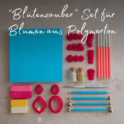 DIY Set "Blütenzauber": Werkzeuge & Material für vielseitige Miniatur Blumen aus Polymerton, Schmuck aus FIMO, Blüten Blätter formen