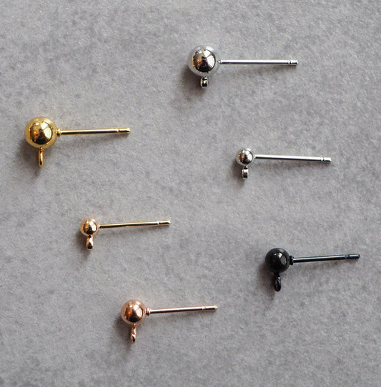 10 Paar Ohrstecker mit Kugel (3/4/5mm) aus Edelstahl o. Messing, Gold Silber Roségold Schwarz, echt vergoldet o. platiniert, Schmuckzubehör