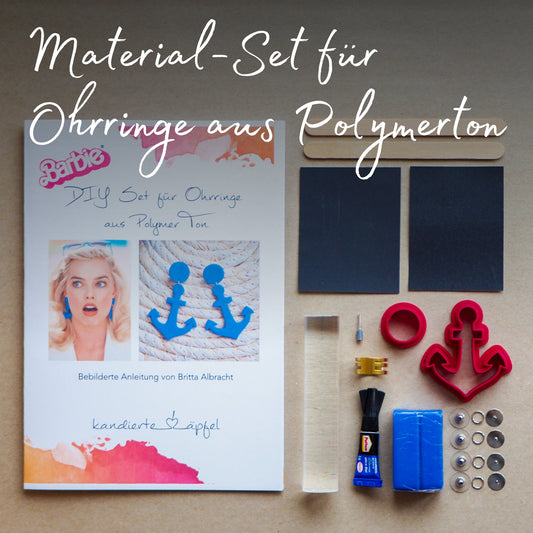 Barbie DIY Set: blaue Anker Ohrringe aus FIMO inkl. Anleitung in Deutsch, Navy Dunkelblau Marine, Schmuck aus Polymerton, Geschenk, Kit