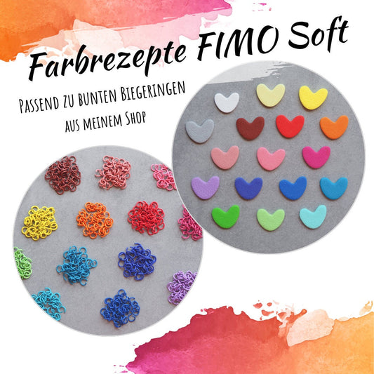 18 Farbrezepte für FIMO® Soft passend zu farbigen Biegeringen aus meinem Shop, Rezept Farben Polymerton