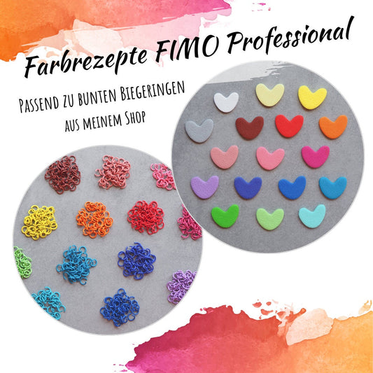 18 Farbrezepte für FIMO® Professional passend zu farbigen Biegeringen aus meinem Shop, Rezept Farben Polymerton